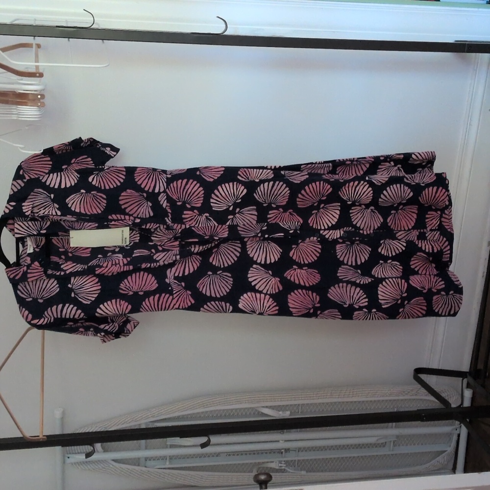 Navy and Pink Shell Print Dress
